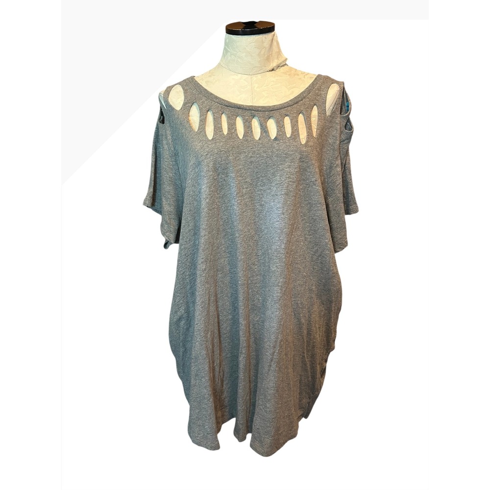 Torrid Womens Grey‎ Laser Cut Neckline Cold Shoulder T-Shirt Tunic Plus 4 (4X)